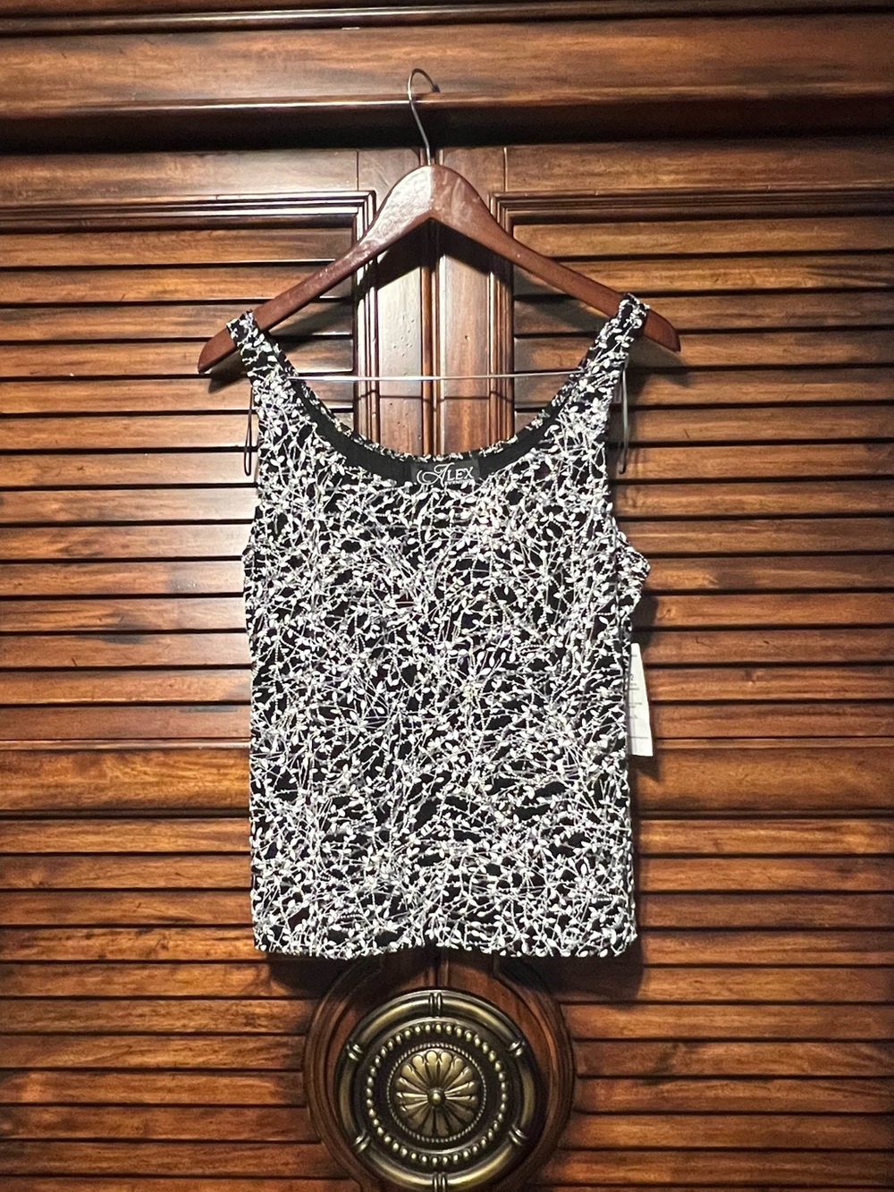 NWT Alex Evenings Metallic Shimmer Black White Embroidered Formal Top Size XL‎